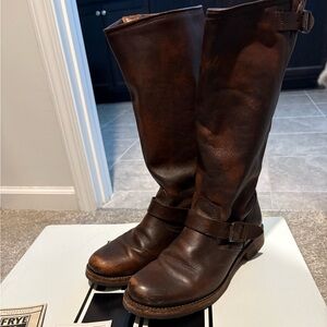 Frye Dark Brown Leather Moto Boots